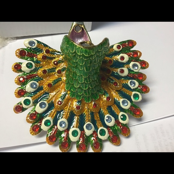 NIB enameled peacock box rhinestones 4” x 4” - Picture 3 of 6